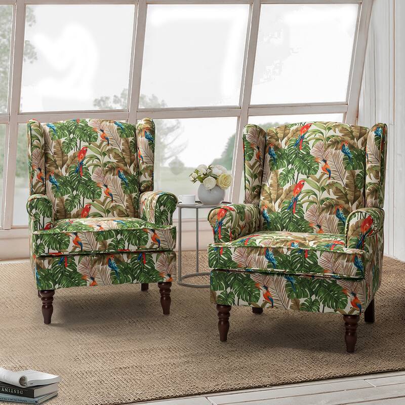 Epimethis Traditional Wingback Armchair with Foam-filled Seat and Turned Legs Set of 2 by HULALA HOME