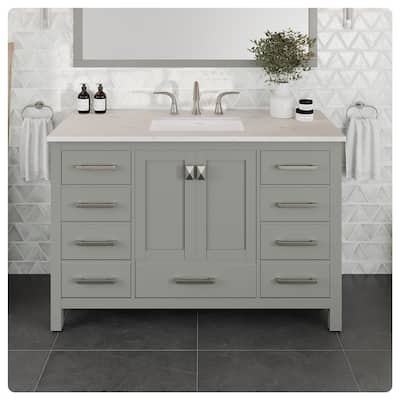 Eviva Aberdeen 48"W x 22"D Bathroom Vanity with White Carrara Quartz Countertop and Undermount Porcelain Sink