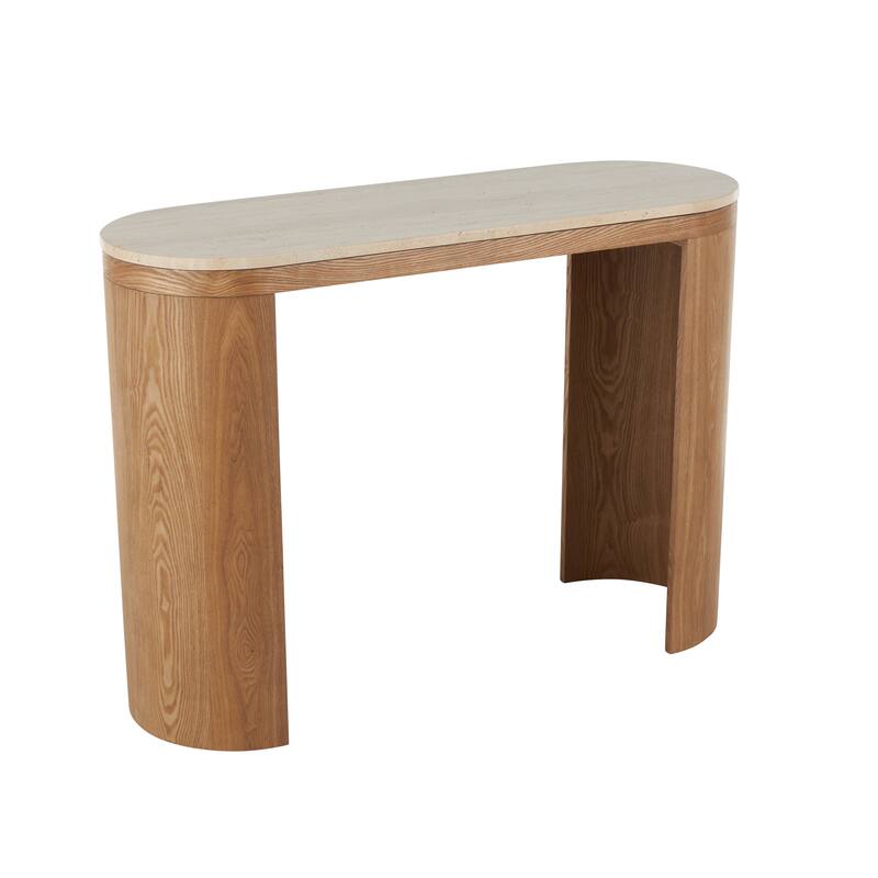 Wood Curved Crescent Console Table with Brown Wood Oval Tabletop - Black or Brown - Roche River Decor