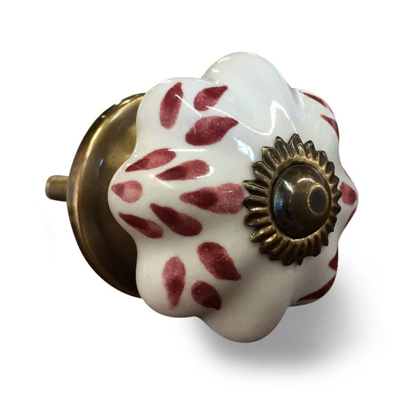 Set of 8 Hand-Painted Brown & White Ceramic Cabinet Knobs Traditional Round Drawer Pulls with Metal Base
