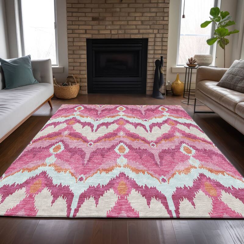 Machine Washable Indoor/ Outdoor Chantille Boho Ikat Rug