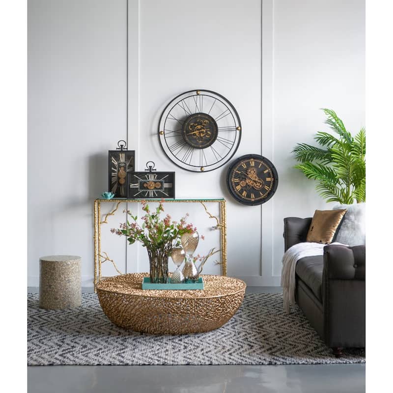 Large Roman Numeral and Bolted Gear Wall Clock - 19.75" - Black and Gold