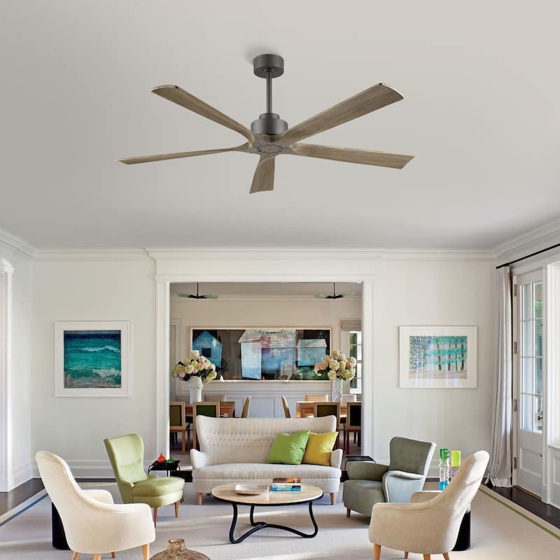 WINGBO 60" Solid Wood DC Motor Indoor Ceiling Fan with Remote· - Grey