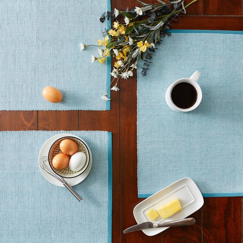 DII French Blue Eco-Friendly Chambray Fine Ribbed Placemat 6 Piece