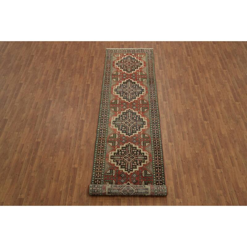 Hand Knotted Oriental 100% Wool Carpet Traditional Tribal Red Tabriz Runner Rug - 14' 6'' X 3' 7''