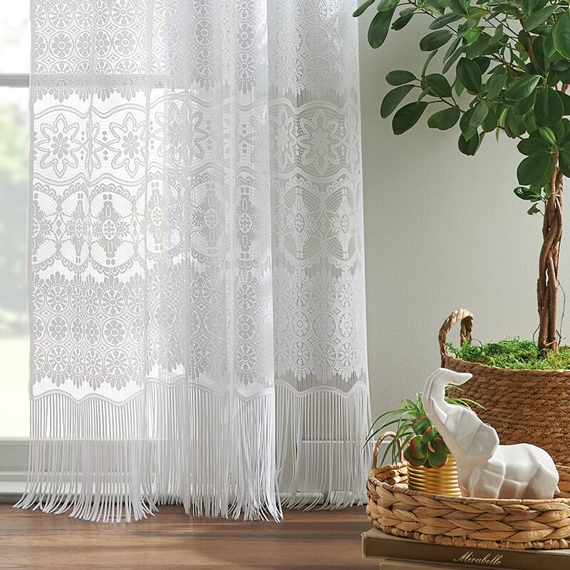 Boho Lace Poletop Single Curtain Panel