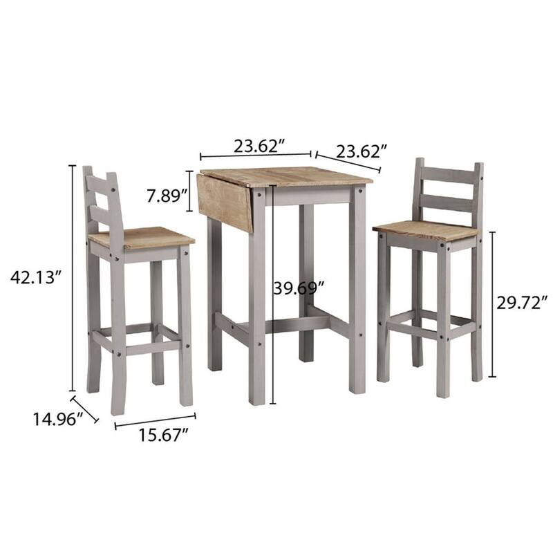 Wood Bar Height Dining Set of Drop Leaf Table and 2 Chairs Corona Collection | Furniture Dash