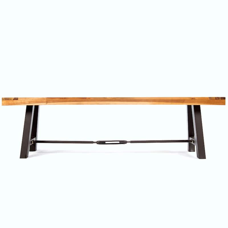 Acacia Wood Slat-Panel Bench with Powder-Coated Iron Frame
