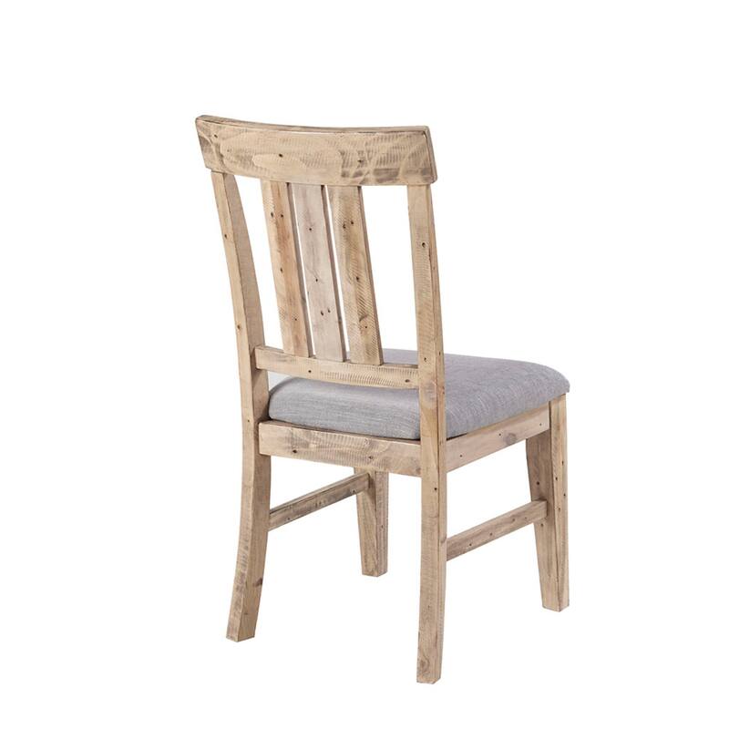 Roomfitters Dining Side Chair (Set of 2), Rustic Solid Pine Wood with Weathered Finish and Gray Upholstered Seat