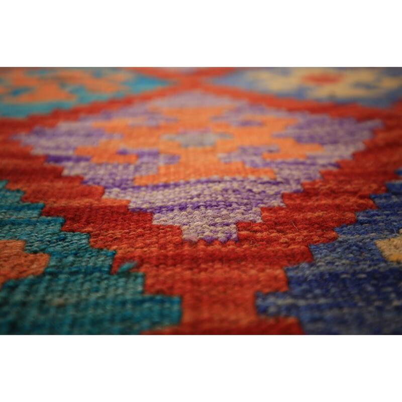 Kilim Oriental Area Rug Hand-Woven Orange Wool Carpet - 8'1" x 9'10"