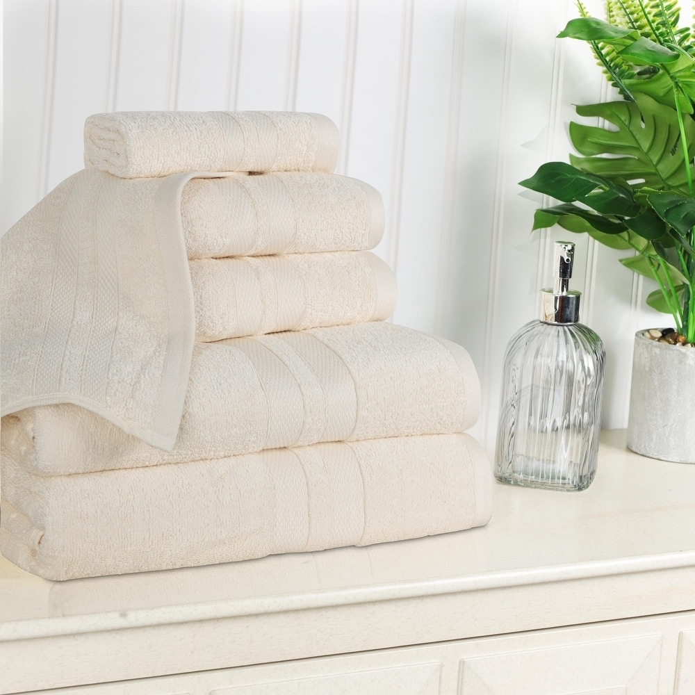 Superior Ultra Soft 100% Cotton 6-Piece Towel Set – Absorbent Bath, Hand & Face Towels with Dobby Border for Bathroom