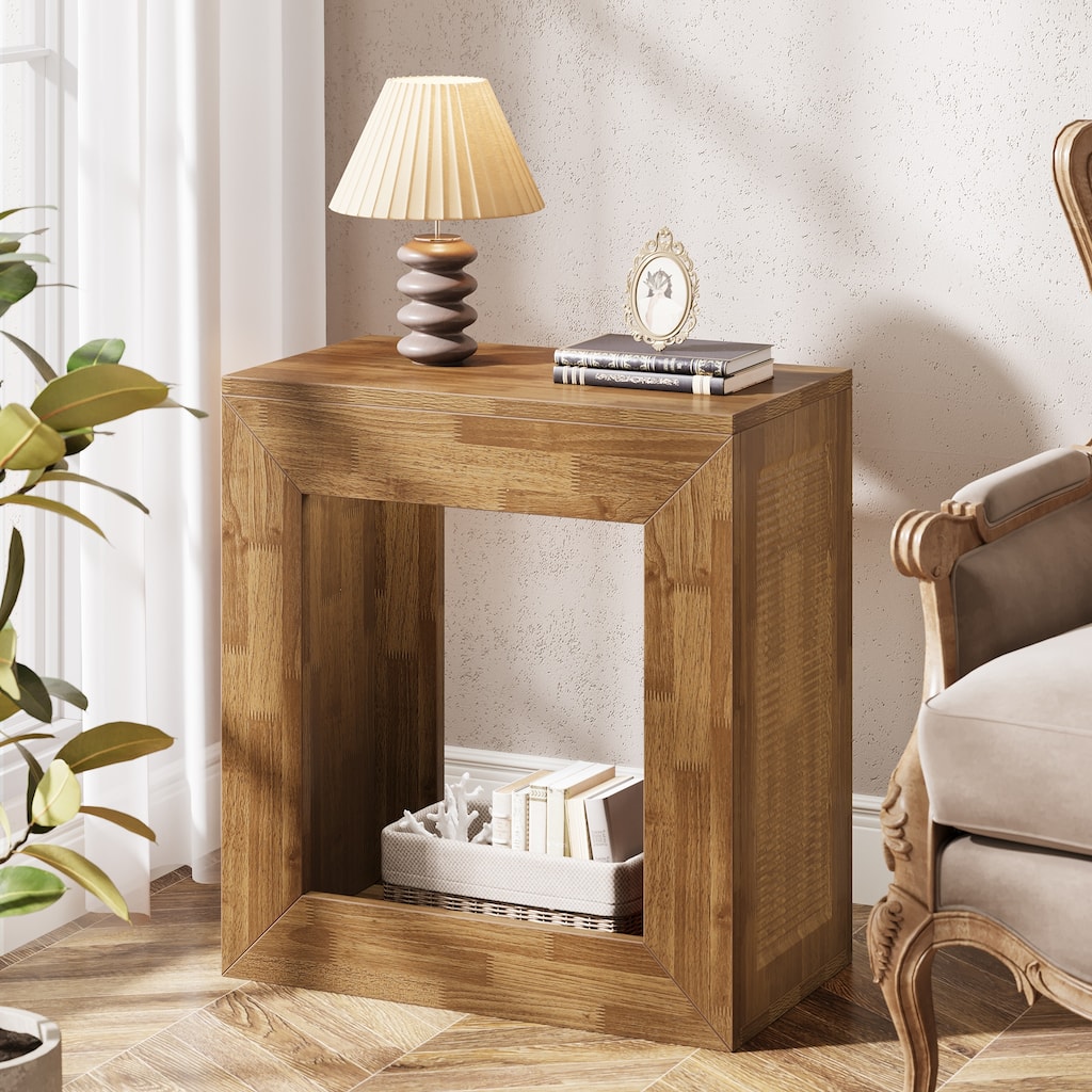 2-Tier Square End Table with Sturdy Base