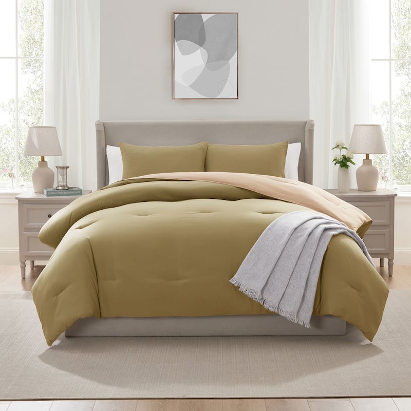Empyrean Modern Reversible Comforter - Khaki/Beige - Full
