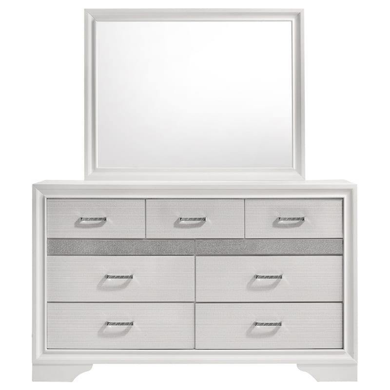 7-Drawer White Dresser and Mirror Set with Sleek Contemporary Look, Smooth Glide Drawers, and Ample Storage