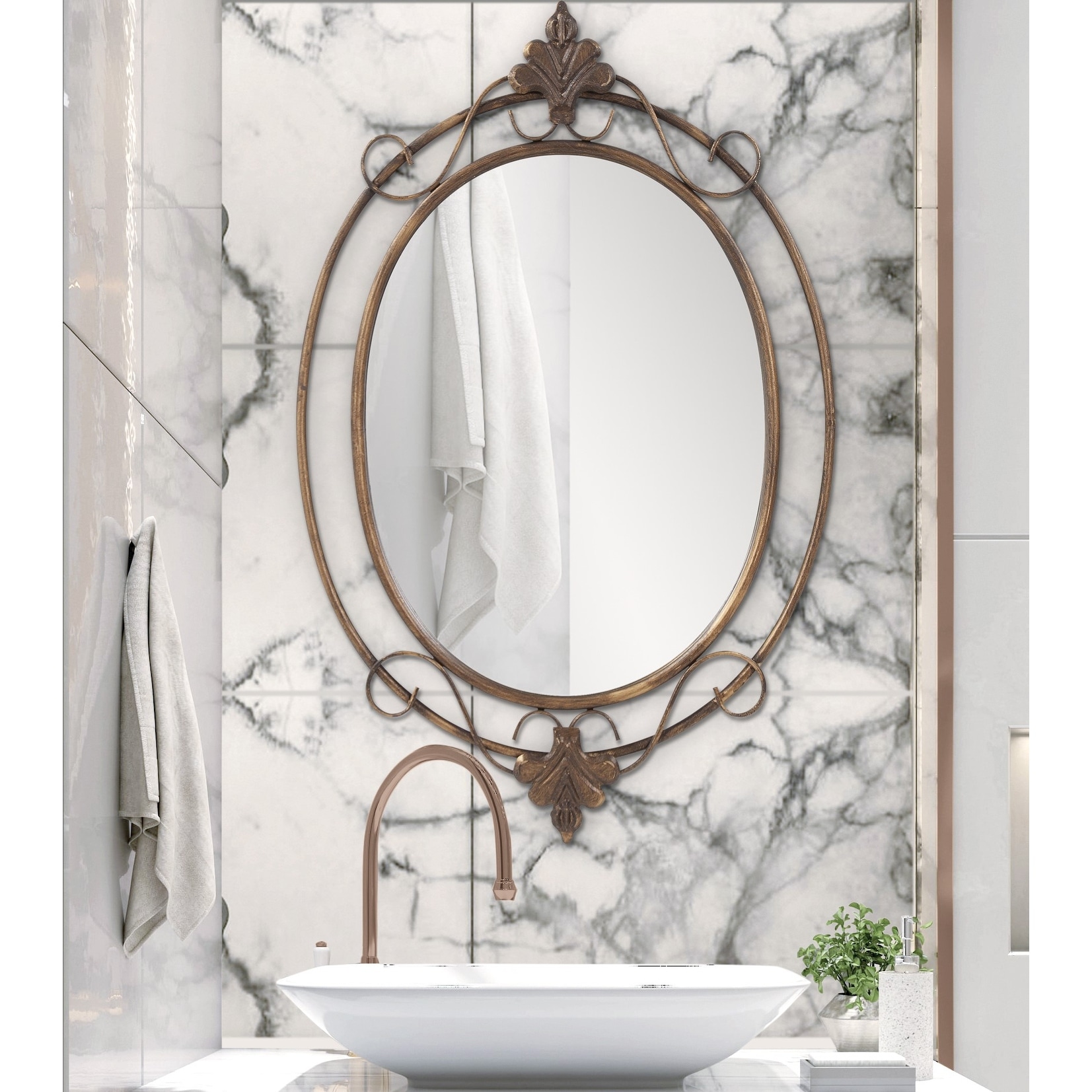 Allan Andrews Decorative Wall & Accent Mirror with Vintage Oval Metal Frame - 33"H x 21"W