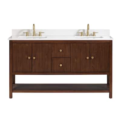Avanity Zoe 61 in. Vanity Combo in Walnut finish with White Quartz Top