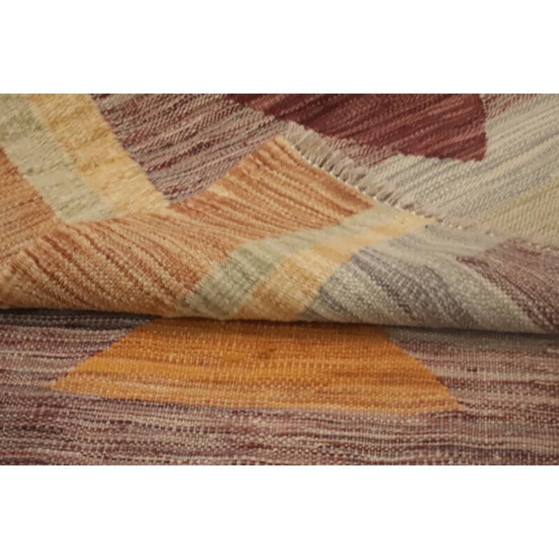 Hand Woven Oriental 100% Wool Carpet Southwestern Modern Multi-Colored Kilim Runner Rug - 9' 8'' X 2' 5''