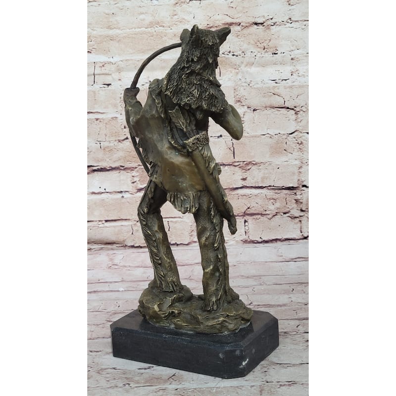 Bronze Mohican Indian Warrior Chief Art Marble Base Sculpture Native American
