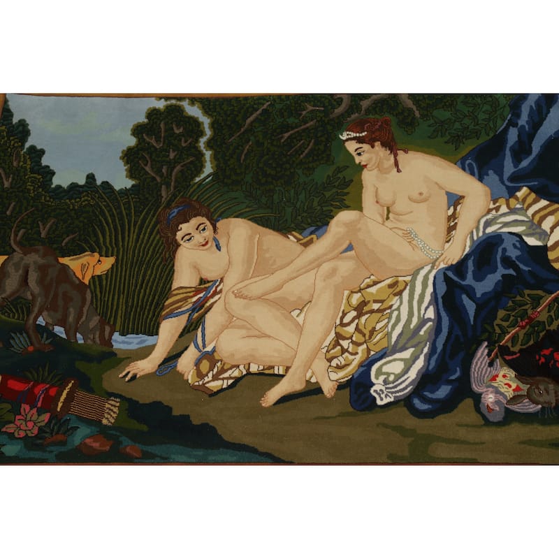 Hand Knotted Oriental 100% Wool Carpet Traditional Pictorial Multi-Colored Tabriz Area Rug - 4' 3'' X 3' 2''