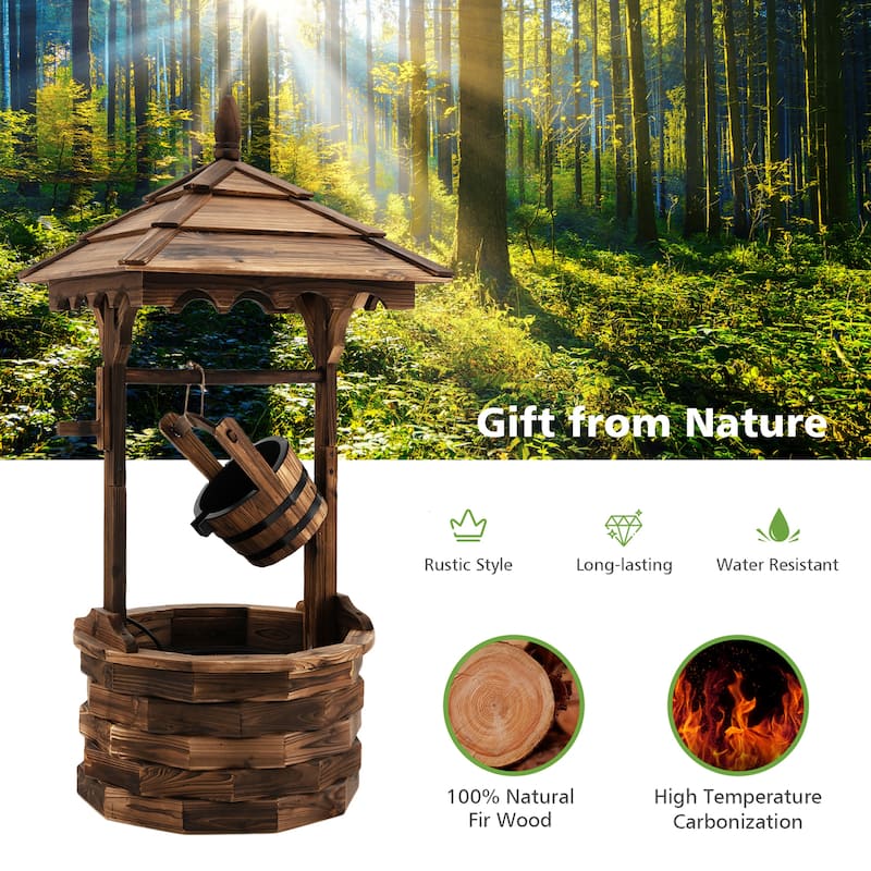 Gymax Rustic Wishing Well Fountain Outdoor Patio Wooden Water Fountain
