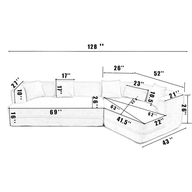 Modern Boucle Combination Sofa with 4 Pillows & Lumbar Support, No Assembly Required - Perfect for Small Spaces