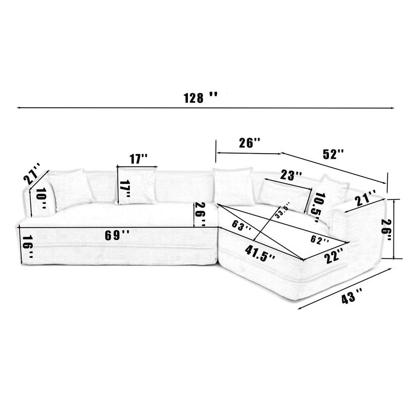 Minimalist Boucle Modular Sofa, Comfortable 3-Seater with Reversible Sectional Design, Ideal for Living Room