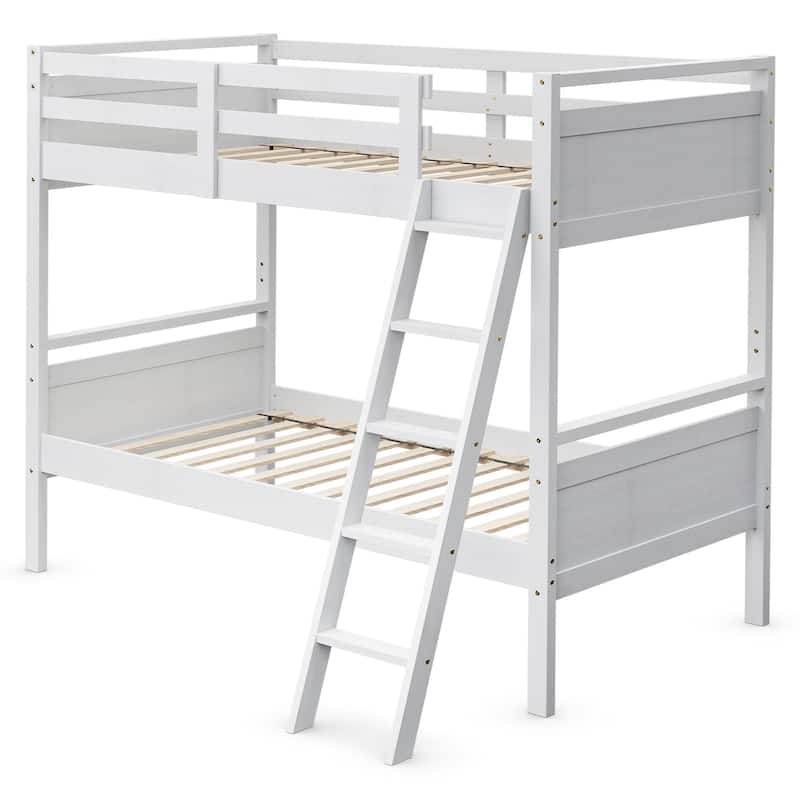 Costway Twin Over Twin Bunk Bed Convertible 2 Individual Beds Wooden