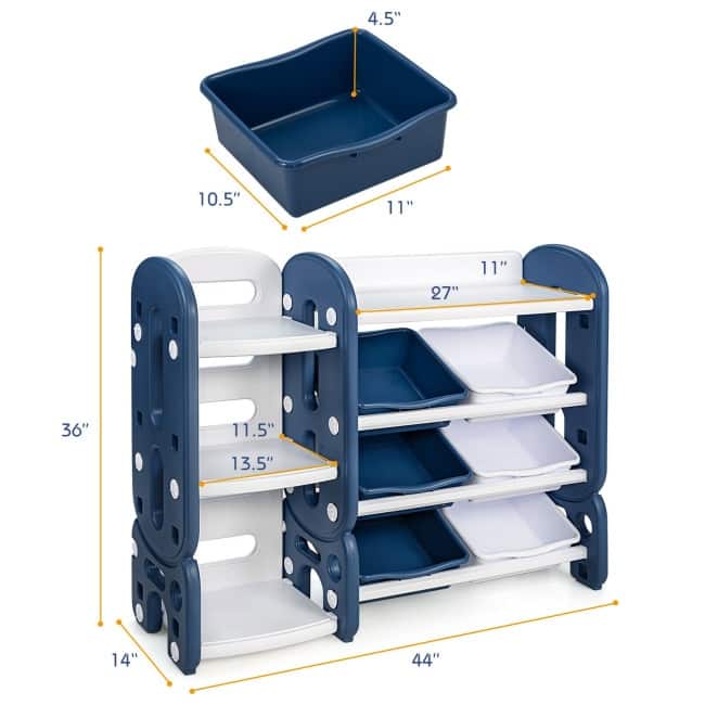 Kids Toy Storage Organizer with Bins and Multi-Layer Shelf for Bedroom Playroom - 44" x 14" x 36"(L x W x H)