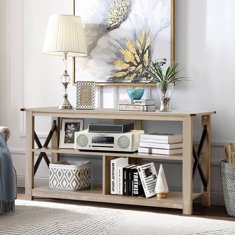 Modern Farmhouse TV Stand Entertainment Center for TV's up to 55" with Open Shelves - 47"X16"X23.5"(LXWXH)