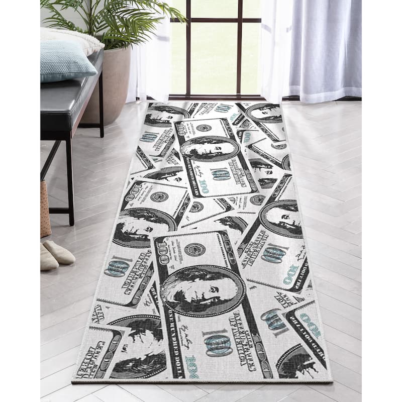 Well Woven Money Dollar Stacked Modern Machine Washable Area Rug