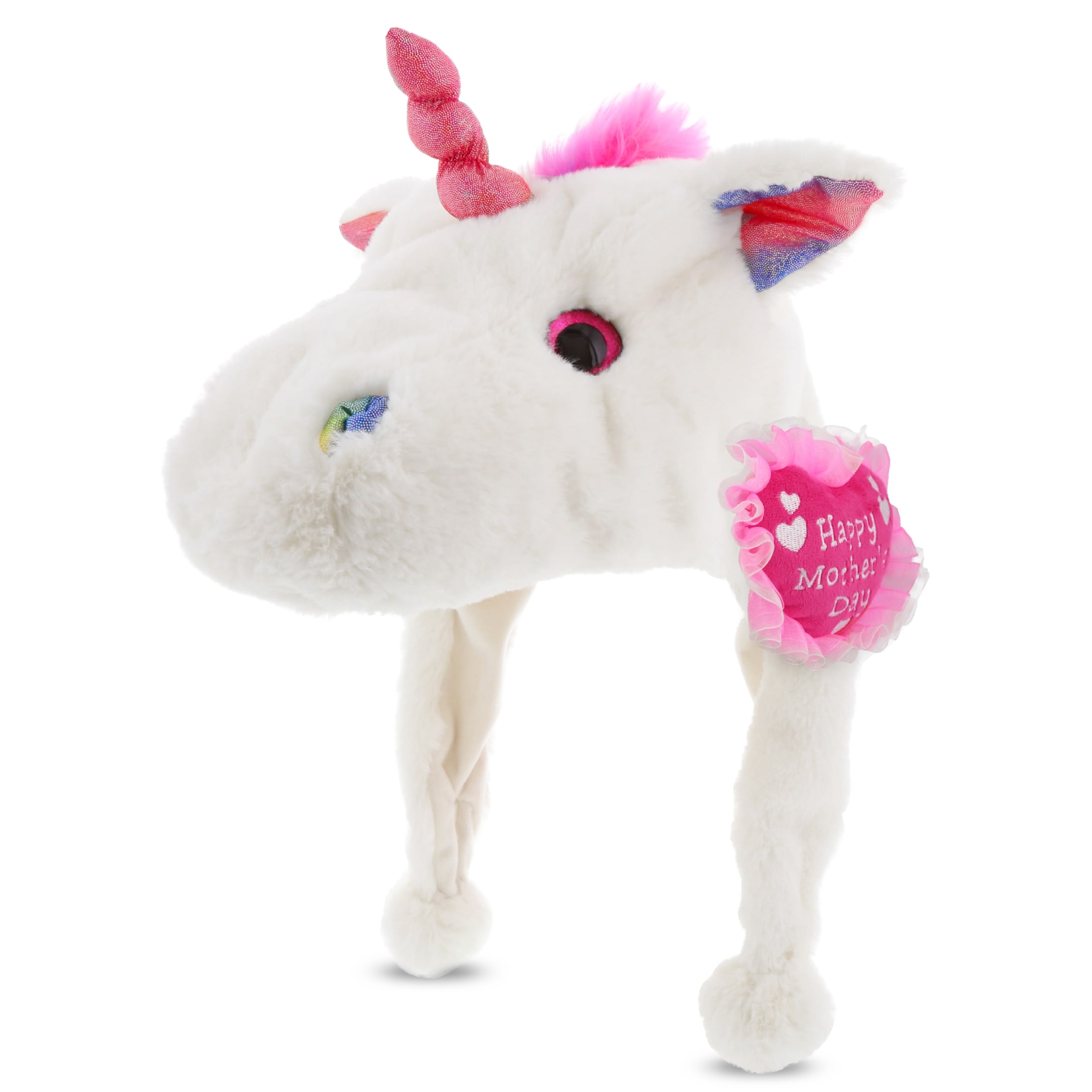 DolliBu Happy Mother’s Day Super Soft White Unicorn Plush Hat - 16 inches
