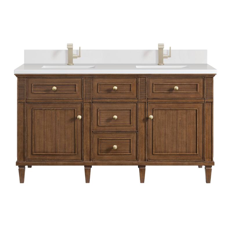 James Martin Vanities 424-V60D-1WZ Lorelai 60" Double Basin Wood - Mid-Century Walnut - Walnut Finish