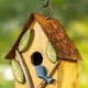 preview thumbnail 14 of 36, Glitzhome 10"H Multicolor Cute Distressed Solid Wood Birdhouse with 3D Flowers