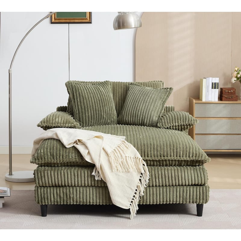 54.75" W Oversized Chaise Lounge Chair Fluffy Cushioned Sofa Bed with 2 Pillows