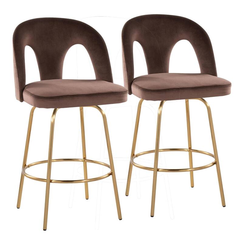 Silver Orchid Ashton Upholstered 26" Gold Counter Stool with Metal Legs & Round Footrest (Set of 2)