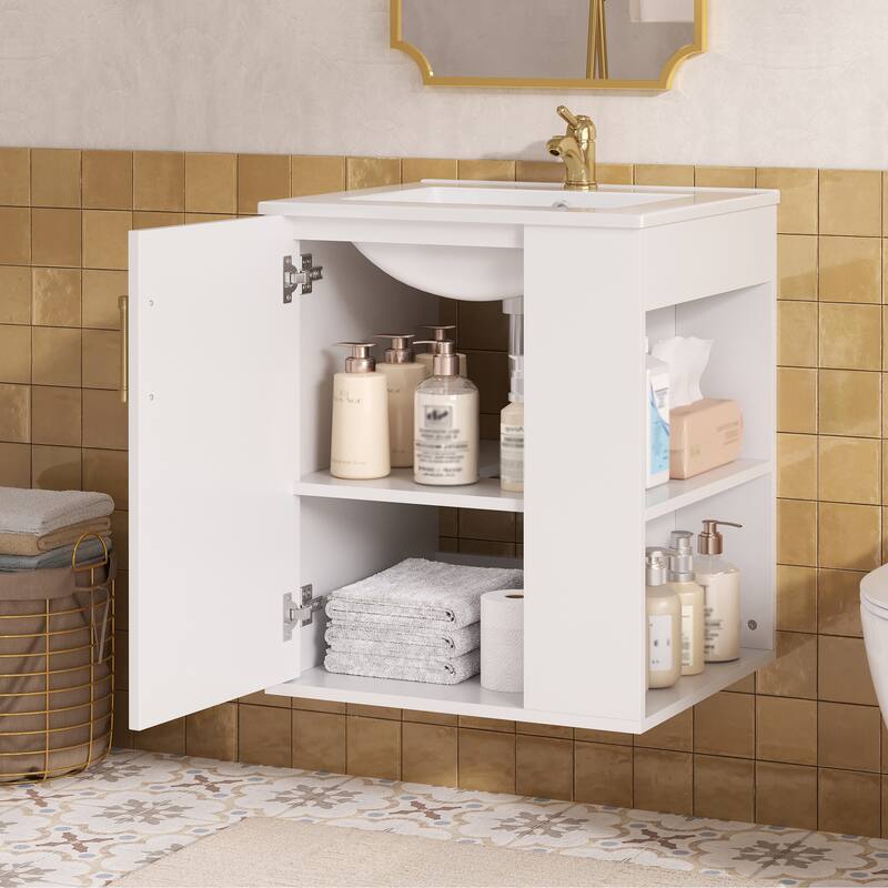 20" Wall Mounted Bathroom Vanity Combo - with Side Cabinet & Soft-Close Door, Modern Bathroom Vanity with Sink