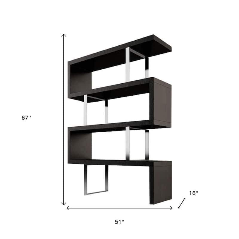HomeRoots 67" Espresso And Silver Metal and Wood Three Tier Etagere Bookcase