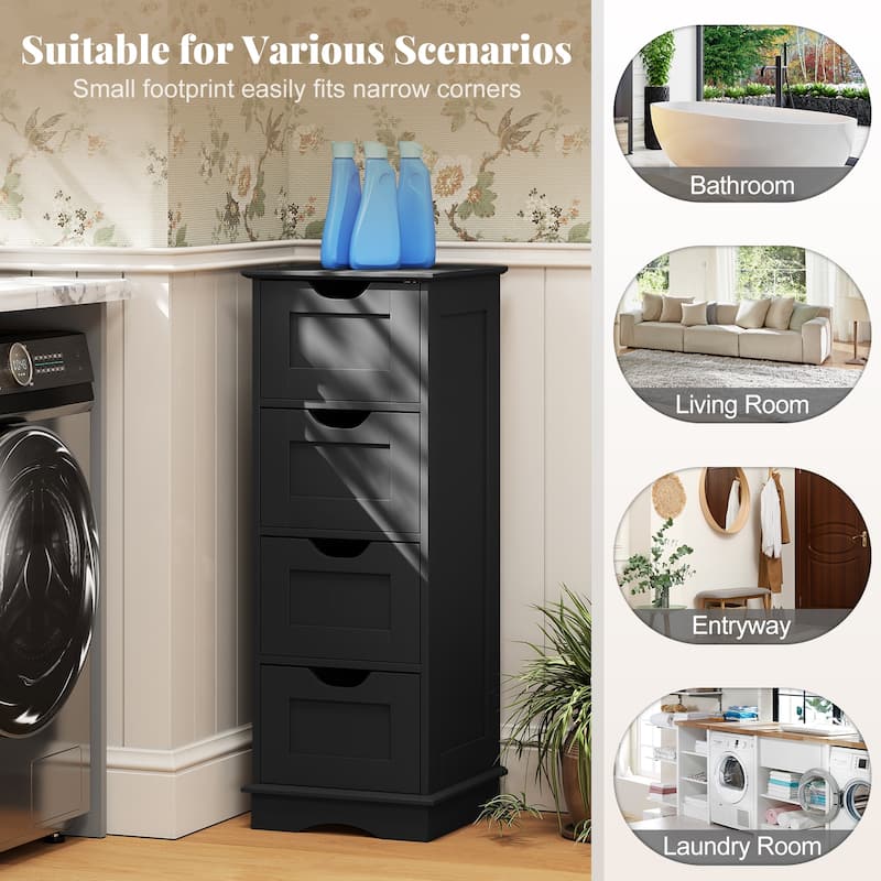 Gymax 4-Drawer Bathroom Cabinet w/Cut-out Handles Anti-toppling Device