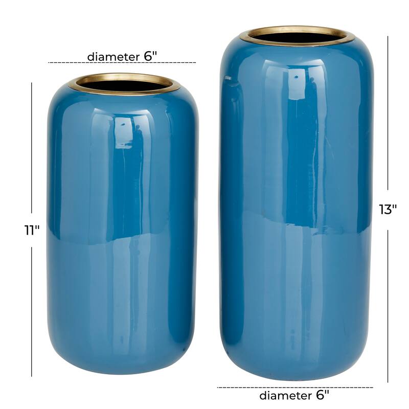 Sleek Metal Vase (Set of 2) - Gray, Red, Yellow, Cream, Blue, Green