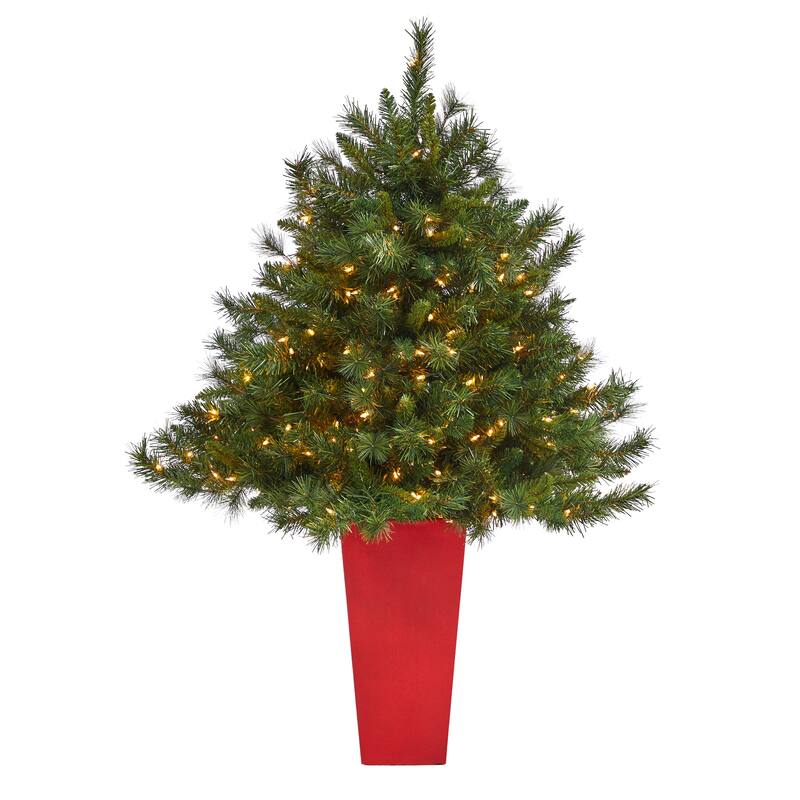4.5' Artificial Christmas Tree with 250 Lights in Red Tower Planter