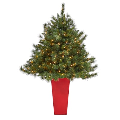 4.5' Artificial Christmas Tree with 250 Lights in Red Tower Planter