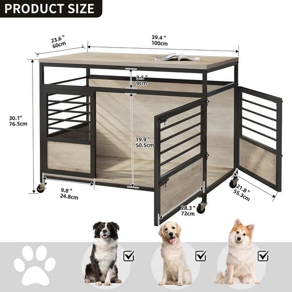 dimension image slide 0 of 2, Moasis Pet Dog Crate Furniture with Lockable Door and Wheels