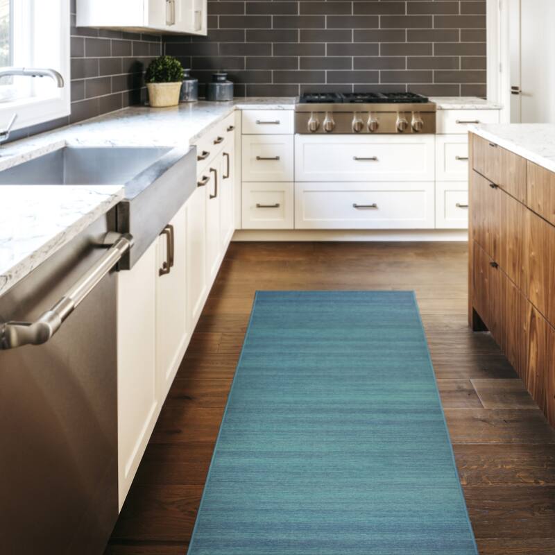My Magic Carpet Machine Washable Area Rug Solid Blue