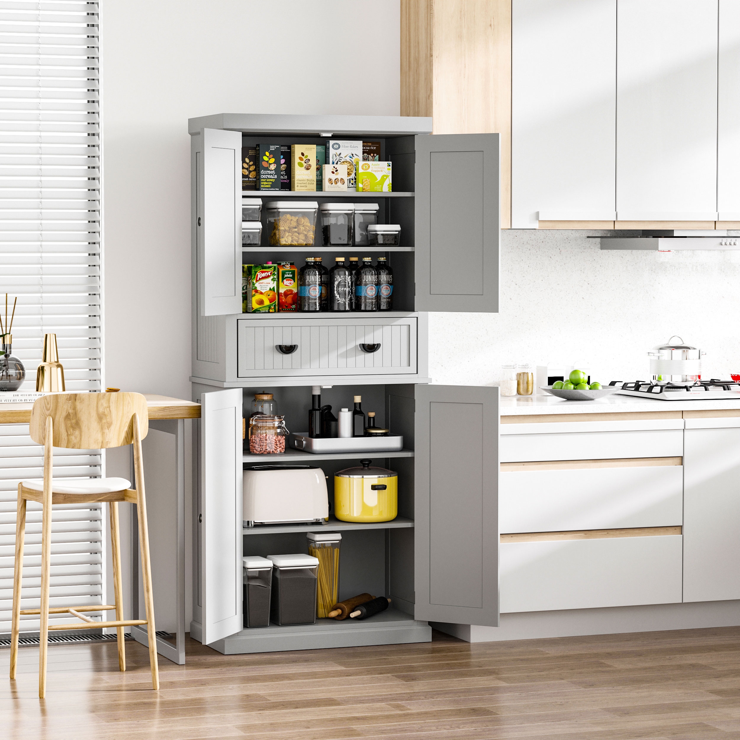 Homcom traditional freestanding kitchen pantry sales cabinet cupboard with doors and shelves