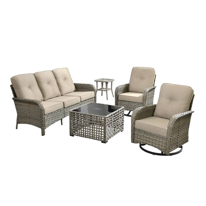 OVIOS 5-piece Patio Wicker Conversation Furniture Set