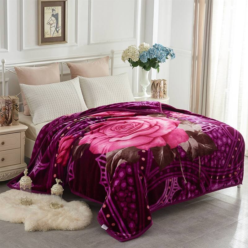 2 Layer King Size Fluffy Chunky Large Raschel Blanket Super Soft Faux Fur Blanket