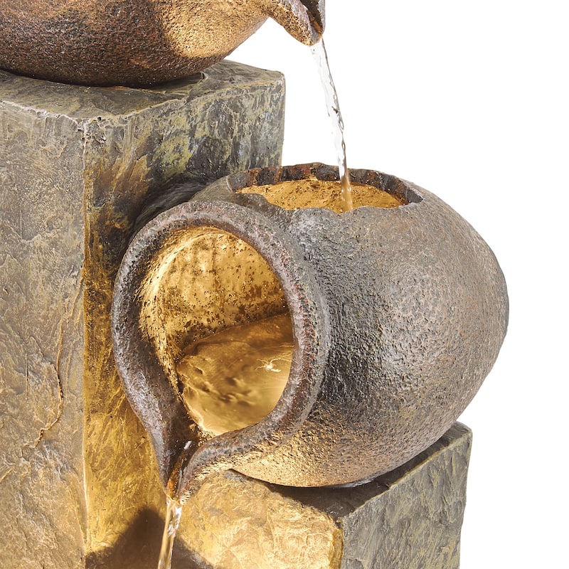 Alpine Corporation 43" Tall Indoor/Outdoor Pottery Fountain with Replaceable LED Lights, Water Feature for Garden