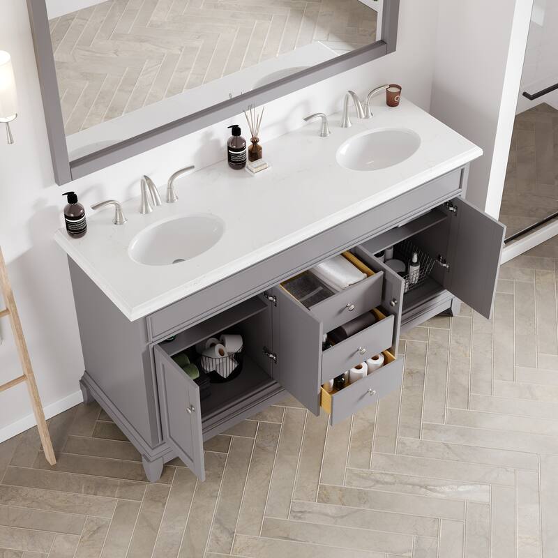 Eviva Elite Stamford 60" Bath Vanity with Carrara Quartz Top and Porcelain Sink