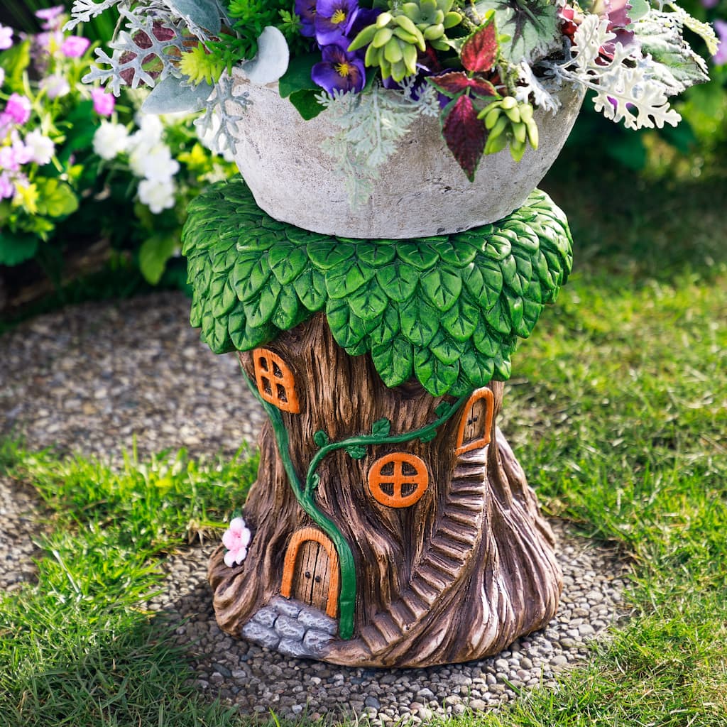 Outdoor Garden Fairy Tree Stump Plant Stand - 13.75"