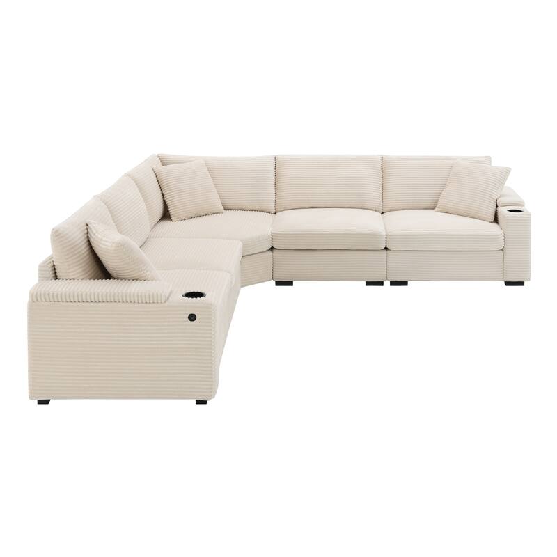 L Shaped Convertible Sectional Sofa w Armrest Storage, Cup Holders, USB